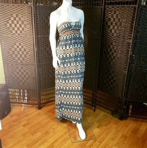 A long strapless dress